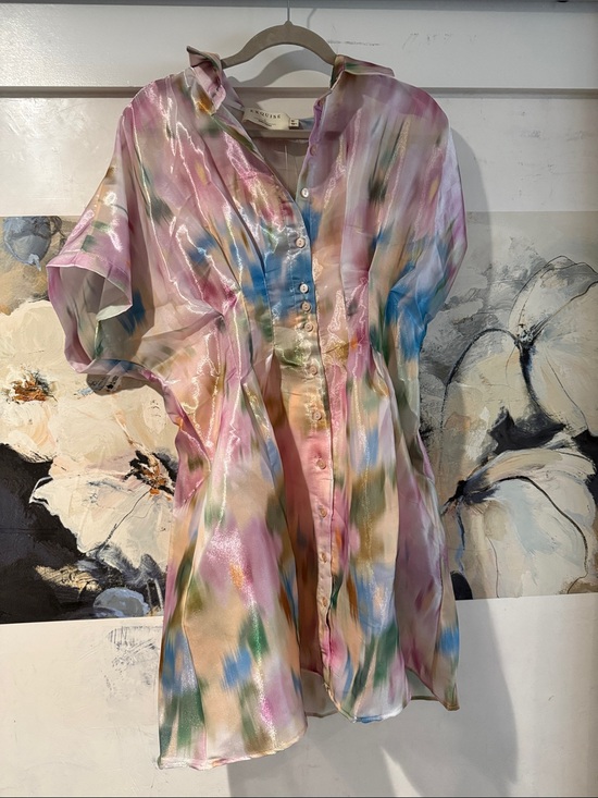 Anthropologie Dresses & Skirts - Anthropologie Pastel Watercolor Button-Down Dress in Pink, Blue, Green, Gold